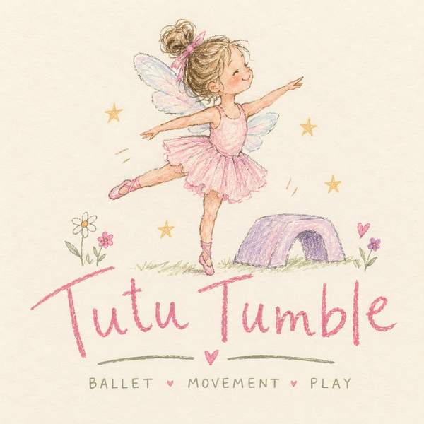 A little fairy ballerina in a pink tutu twirls beside a purple play arch.